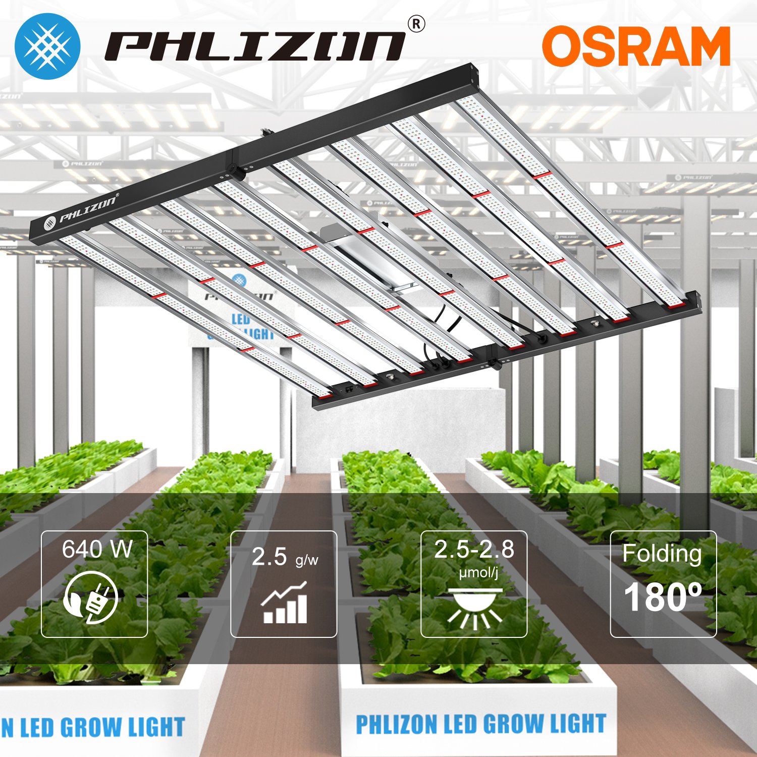 Phlizon Best Commercial Light 640w Led Grow Light Samsung lm281B lm561C lm301B US stock 8 Bar Foldable Led Grow Lights