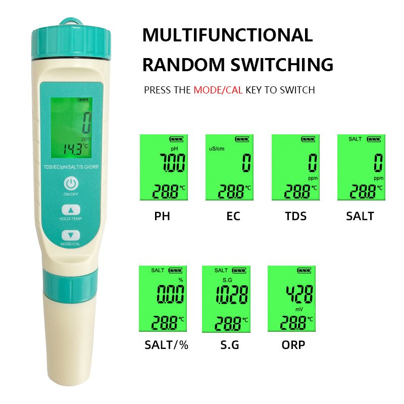 2024 new KRC direct good price 7 in 1 tds meter Digital Ph/ec/tds/specific gravity quality tester for drinking water