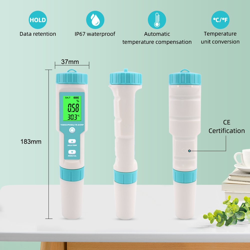 7 in 1 PH/TDS/EC/ORP/Salinity/S.G /TEMP Meter Digital PH Tester C-600 Water Quality Tester for Drinking Water Aquariums PH Meter