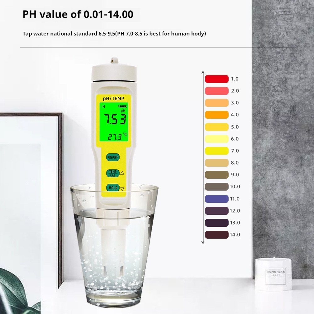 Compact pH Tester and Temperature Meter for Water Quality Analysis in Fish Tanks and Swimming Pools