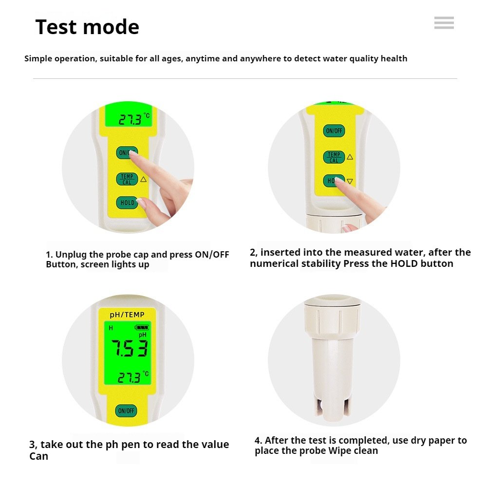 Compact pH Tester and Temperature Meter for Water Quality Analysis in Fish Tanks and Swimming Pools
