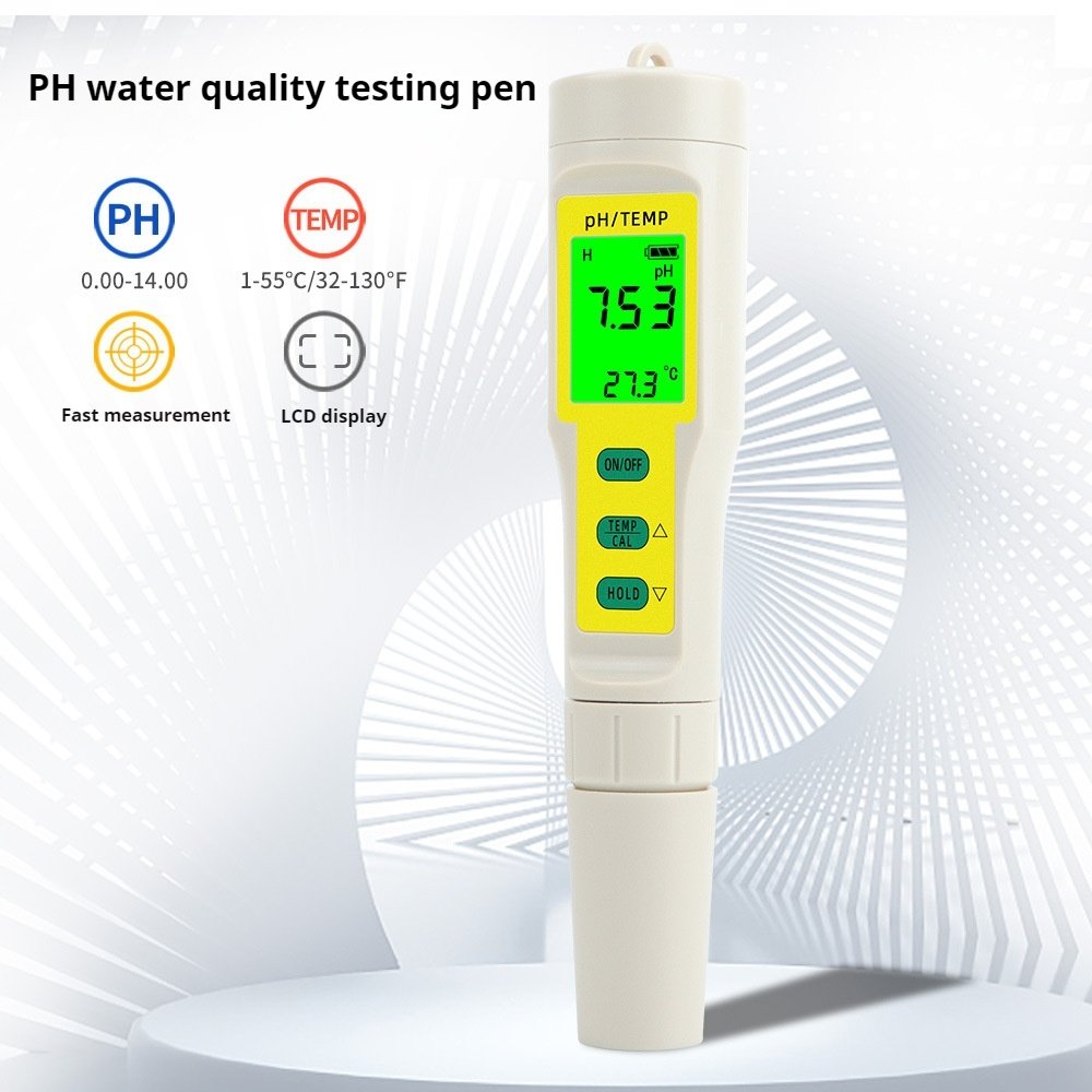 Compact pH Tester and Temperature Meter for Water Quality Analysis in Fish Tanks and Swimming Pools