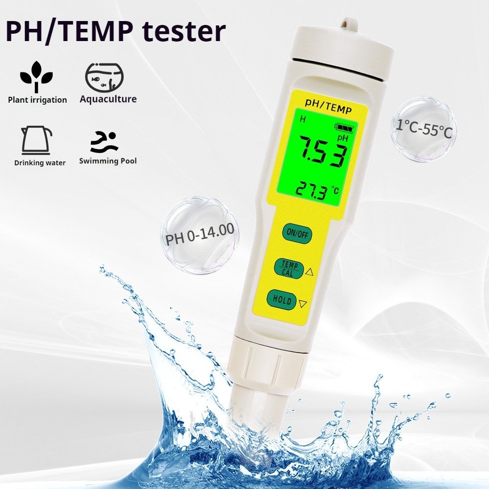Compact pH Tester and Temperature Meter for Water Quality Analysis in Fish Tanks and Swimming Pools