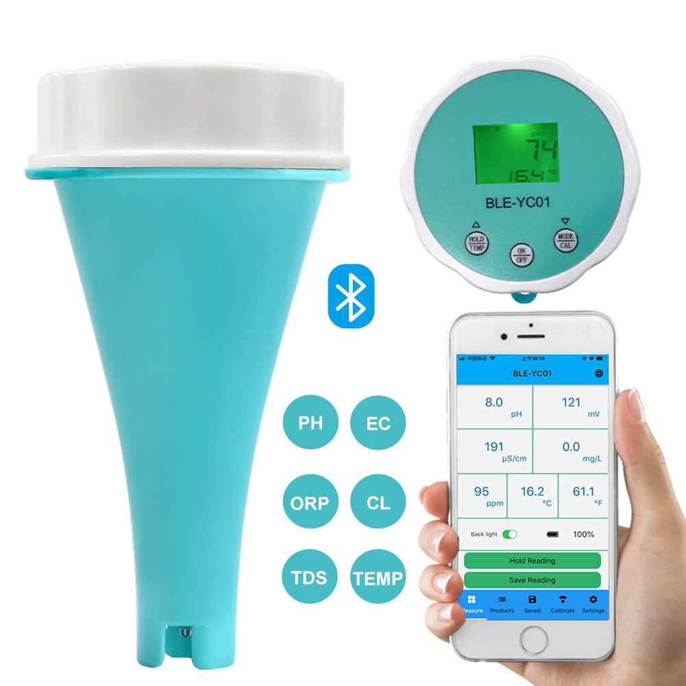 BLE-YC01 Smart Online Bluetooth Water Chlorine/pH/TDS/EC/ORP/TEMP 6 IN 1 Meter PH Meter Powered By Mobile App for Aquarium Pool