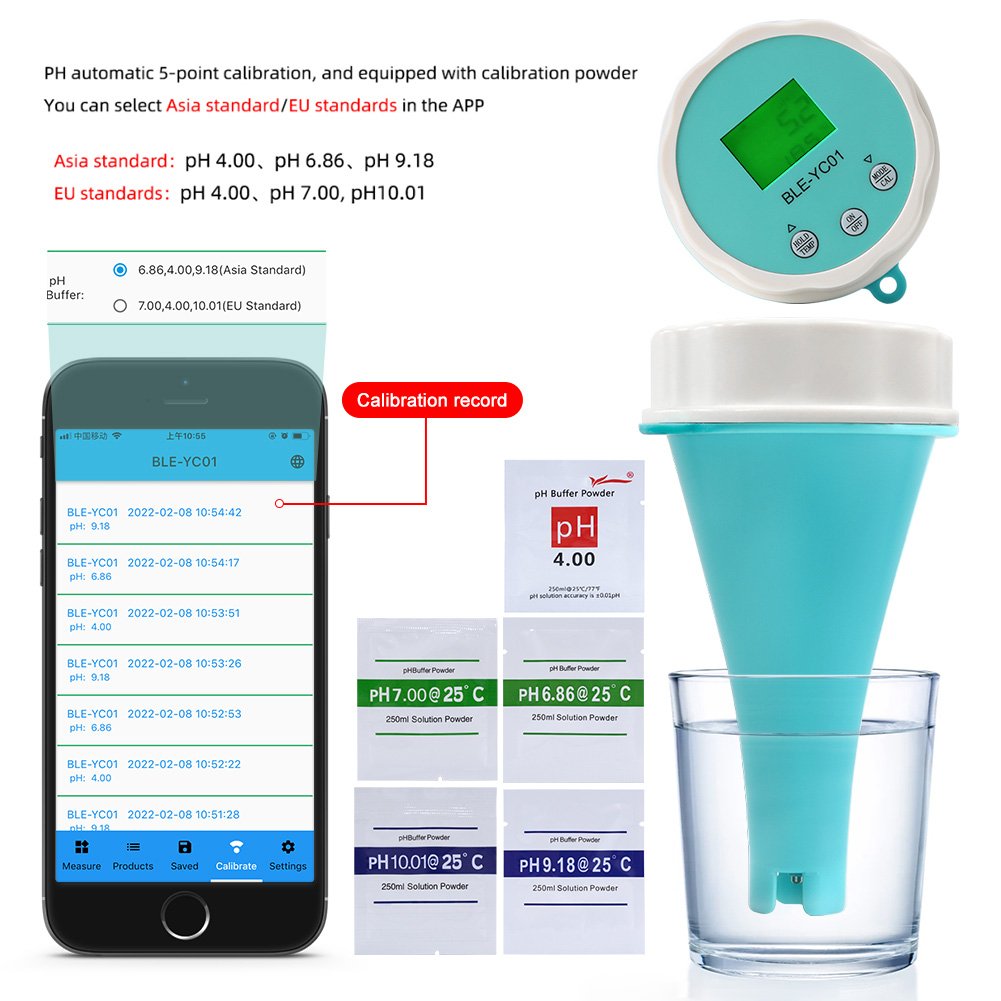 BLE-YC01 Smart Online Bluetooth Water Chlorine/pH/TDS/EC/ORP/TEMP 6 IN 1 Meter PH Meter Powered By Mobile App for Aquarium Pool