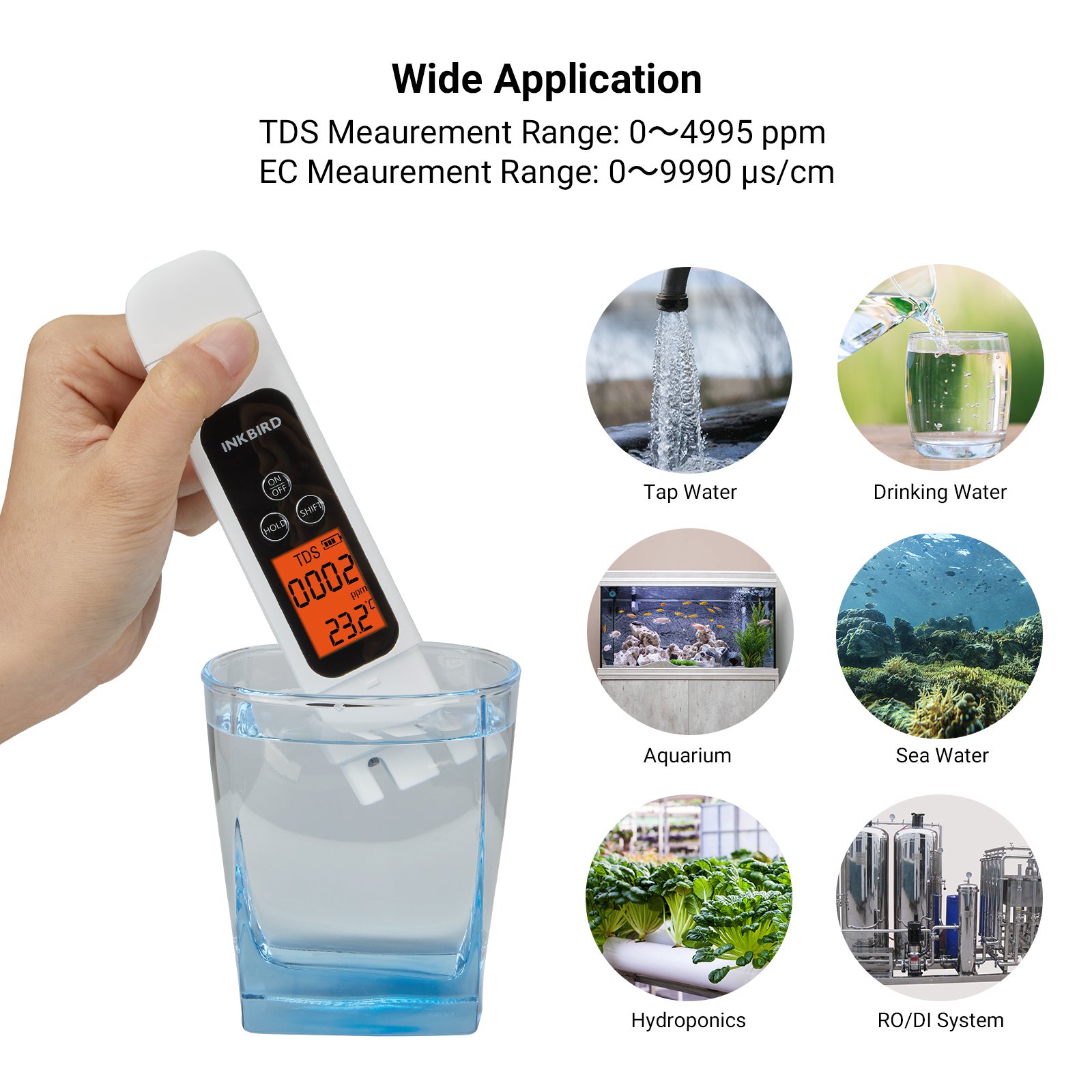 INKBIRD ITDS-01 TDS Pocket Portable Pen Style Water Quality Tester With ATC For Water