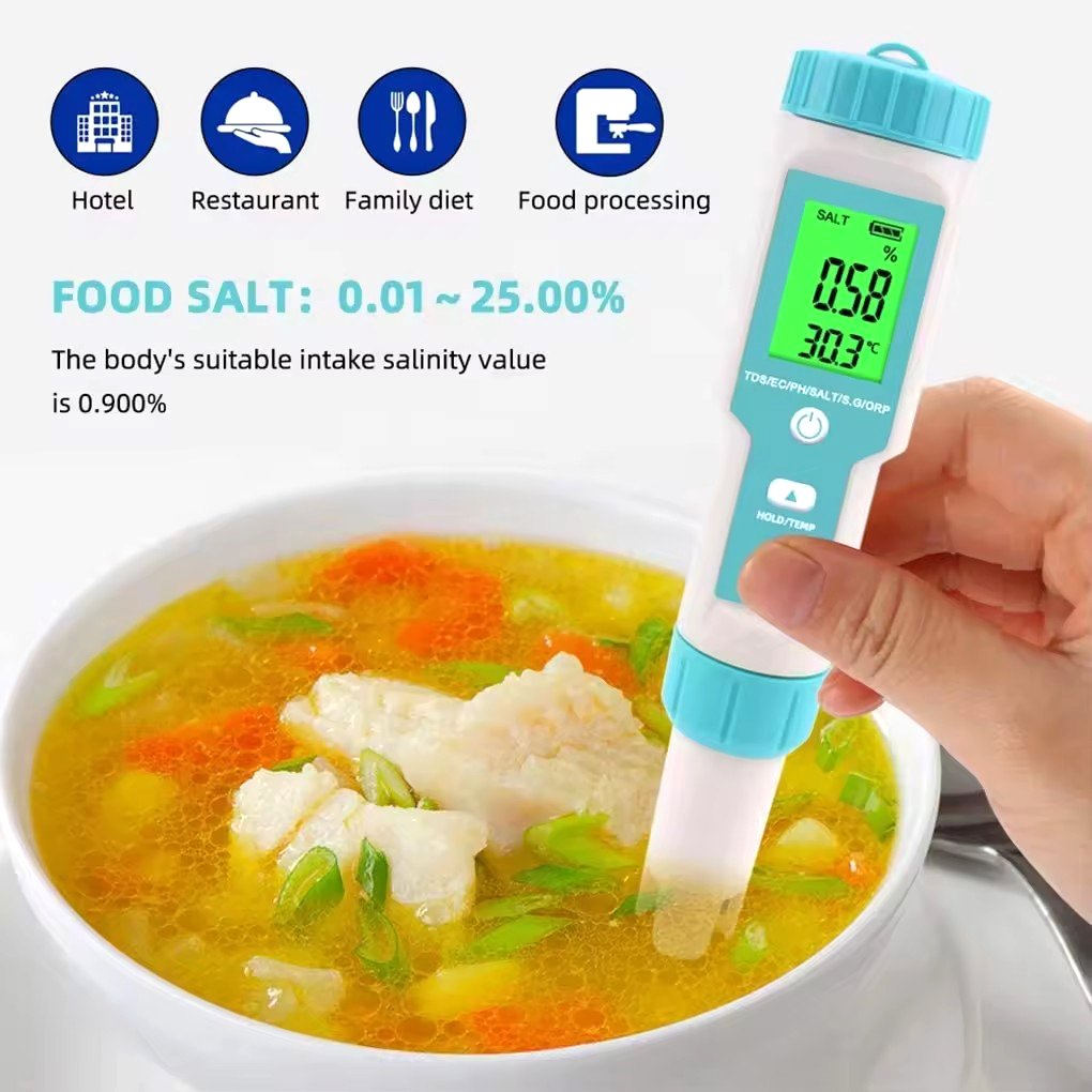 Digital Flow Meter Water Flowmeter Temperature Analysis Device 7 In 1 Water Quality Testing Meter