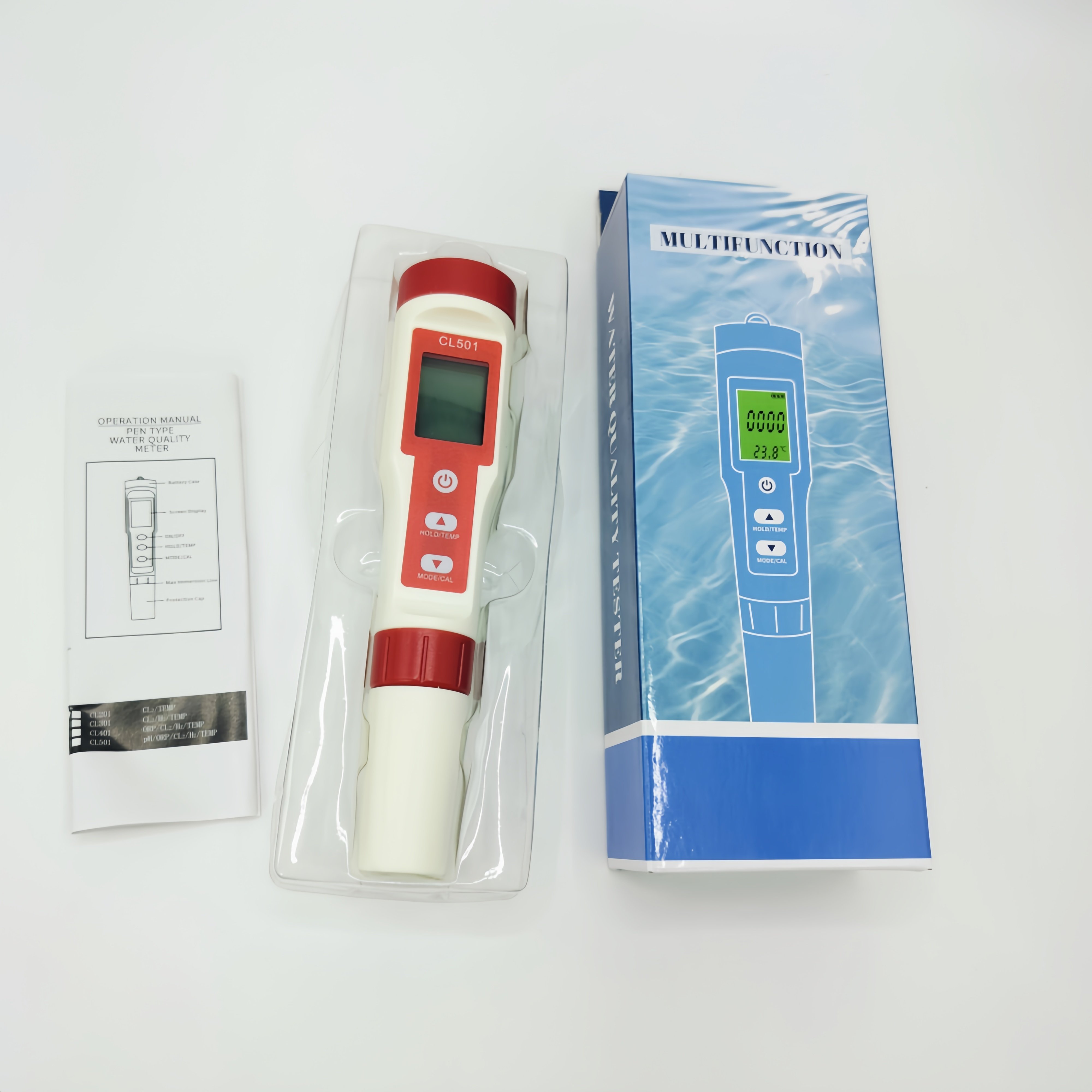 5 in 1 Free Chlorine Meter CL2 Tester Pen Portable CL Temp Meter Swimming Pool Residual Chlorine Monitoring