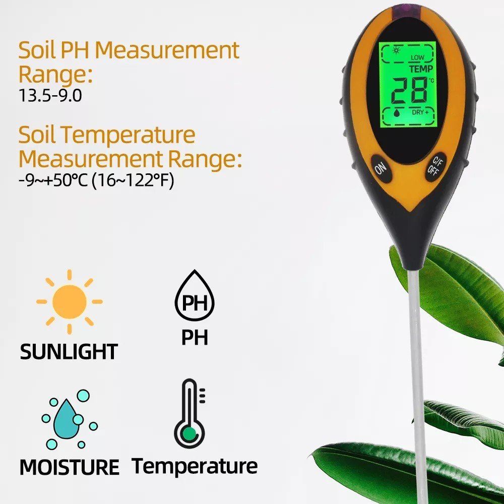 Hot Sale Digital 4 in 1 Soil PH Meter Professional LCD Display Temperature Moisture Sunlight PH Garden Plants Soil Tester Meter