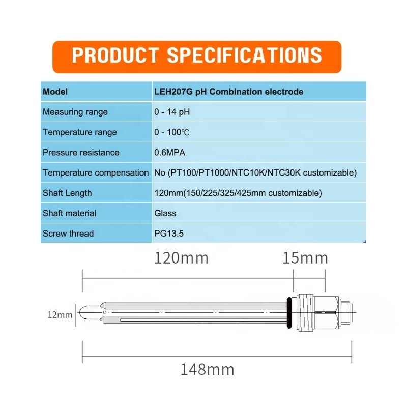 High Accuracy Industrial pH Electrode Double Junction pH Combination Sensor Specialized For Flue Gas Desulfurization FGD