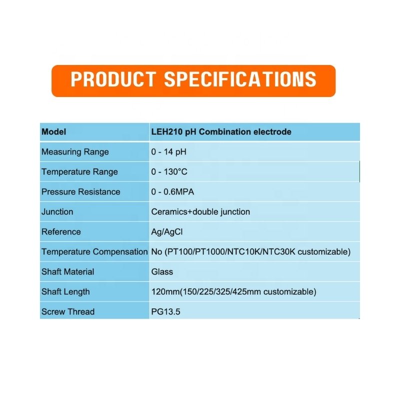 High Tech Industrial pH Combination Electrode Glass Body High Temperature Gel Electrolyte pH Probe For 130 degree Paper Industry