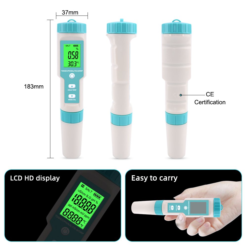 C-600 (7 in 1) PH/TDS/EC/ORP/Salinity /S. G/Temperature Meter Water Quality Tester for Drinking Water, Aquariums PH Meter