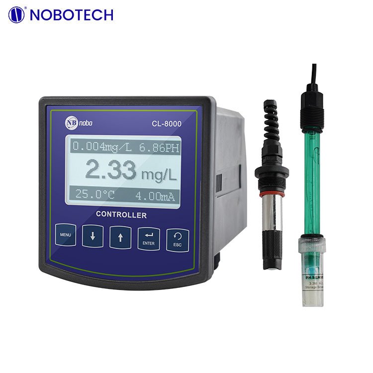 NOBO industrial online residual chlorine analyzer CL-8000 free chlorine meter with chlorine sensor and pH probe in waste water