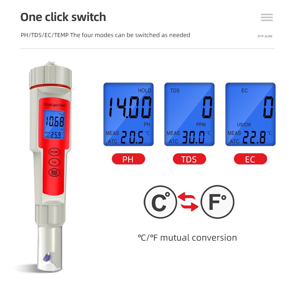 Factory Direct 4in1 function water quality detection pen H2 hydrogen meter pH test pen