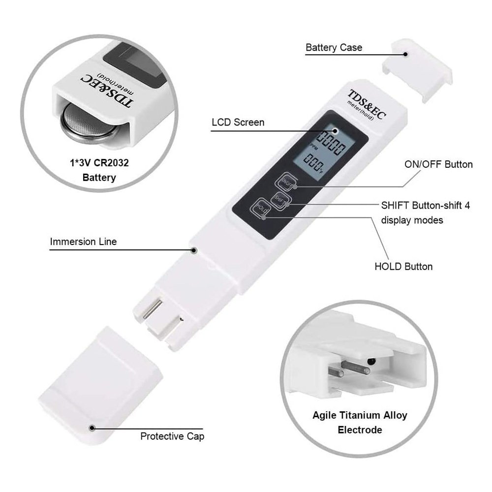 Digital Water Quality Tester TDS EC Meter Range 0-9990 Multifunctional Water Purity Temperature Meter TEMP PPM Tester