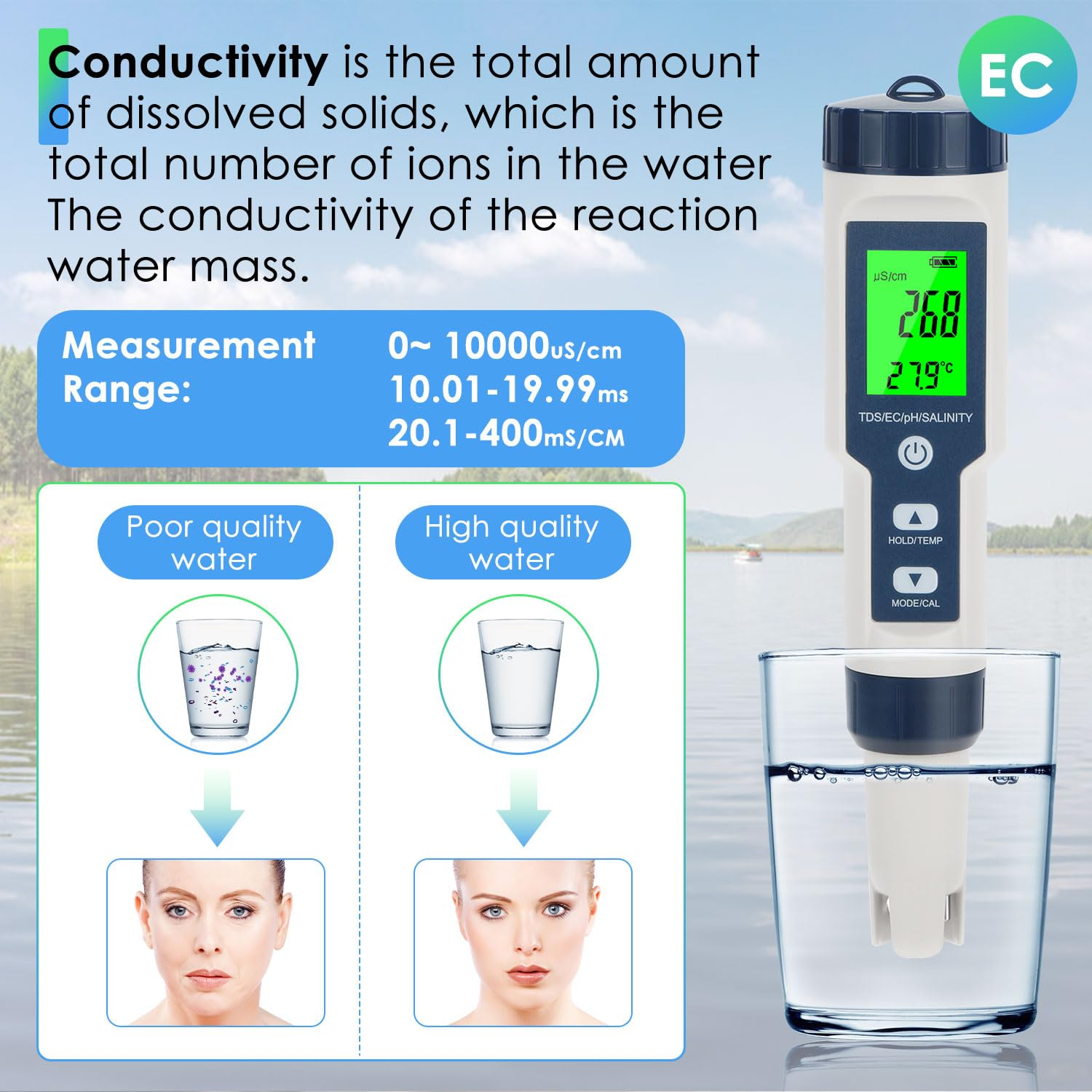 Five-in-One Water Test Pen for TDS/EC/PH/Salinity Conductivity Measurement Industrial Salinometer