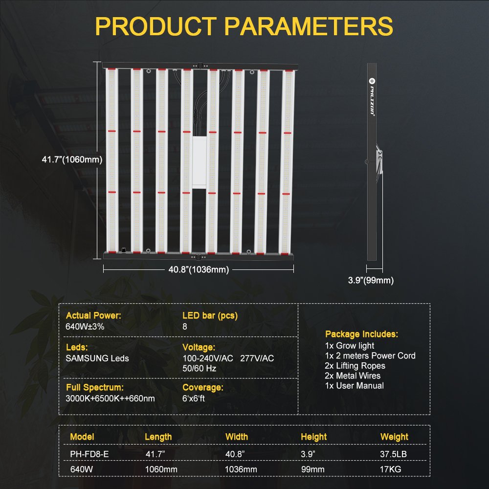 2024 US UK EU Stock Phlizon Full Spectrum Light 640W 800W 1000w Grow Light Smart Controller LED Plant Grow Lamp Bar