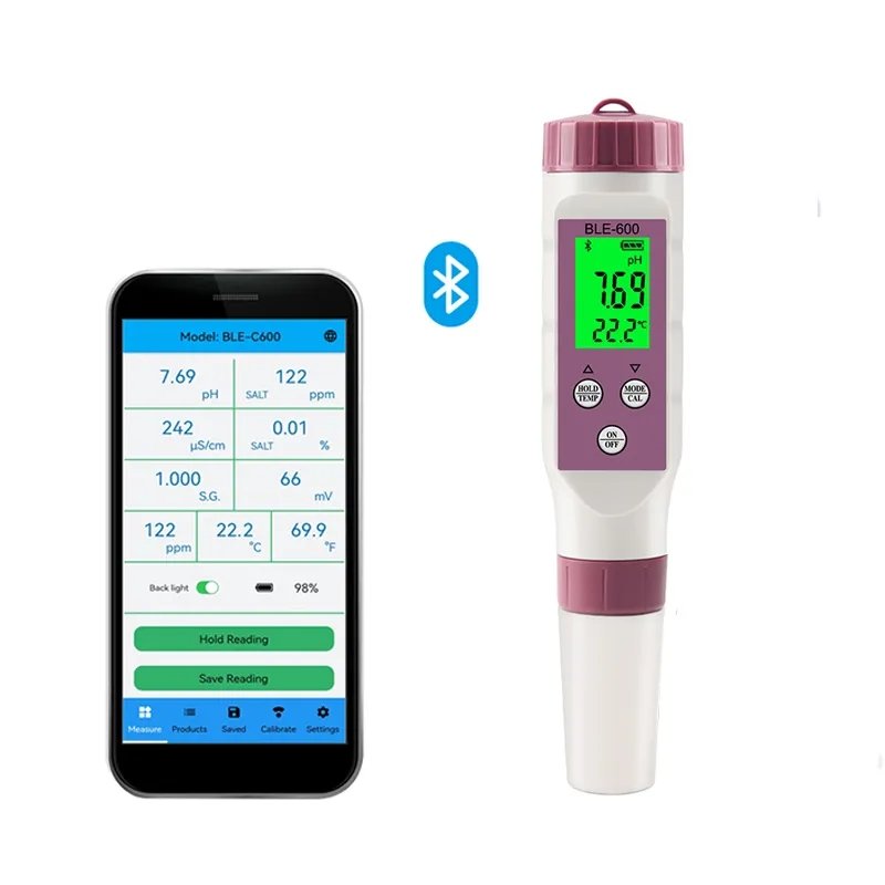 Bluetooth pH Tester 7 in 1 pH ec tds orp Salinity.S.G Temperature Conductivity Sensor Meter for smart pH pocket test kit