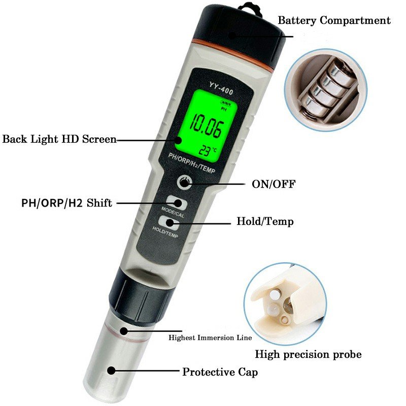 TDS 4-in-1 hydrogen-rich test pen Back Light Digital PH ORP H2 TEMP Meter hydrogen test pen