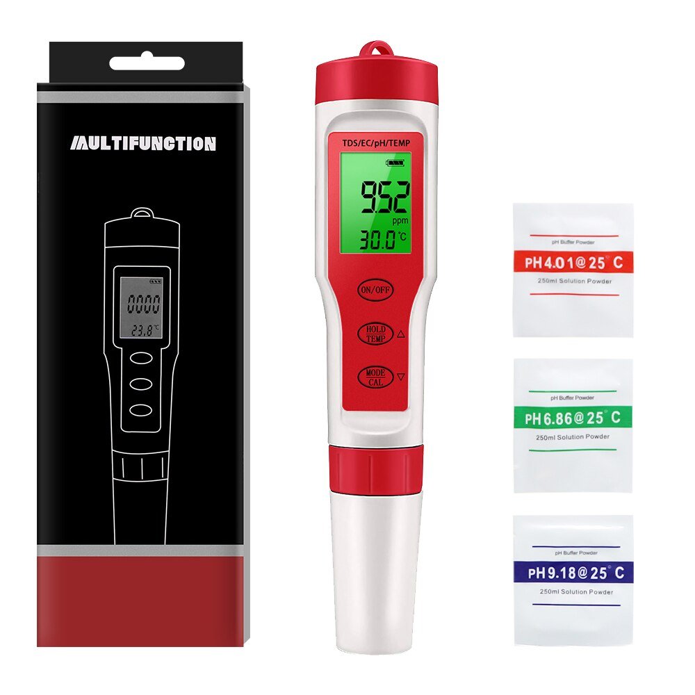 4 in 1 PH TDS EC Temperature Meter Digital Water Quality Monitor Tester for Pools Drinking Water Aquariums