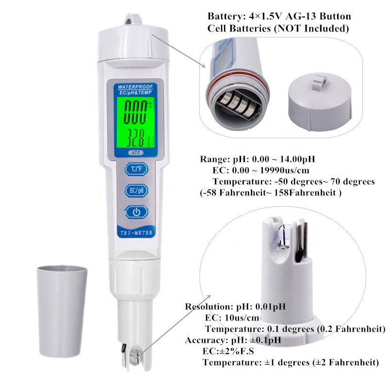 EC-3587 Digital 3 in 1 LCD Backlight Temp Automatic Temperature Compensation PH Meter