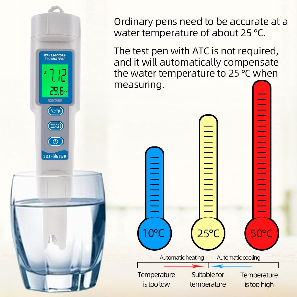 EC-3587 Digital 3 in 1 LCD Backlight Temp Automatic Temperature Compensation PH Meter