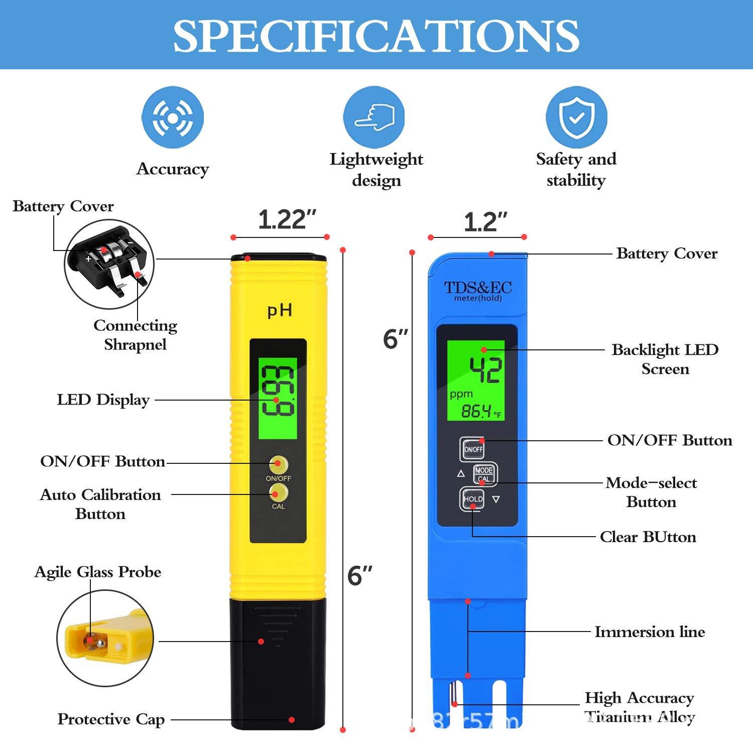 PH 3 In1 TDS EC Meter Temperature Tester Pen Multifunctional Digital Water Quality Tester For Water Purity TEMP PPM Tester