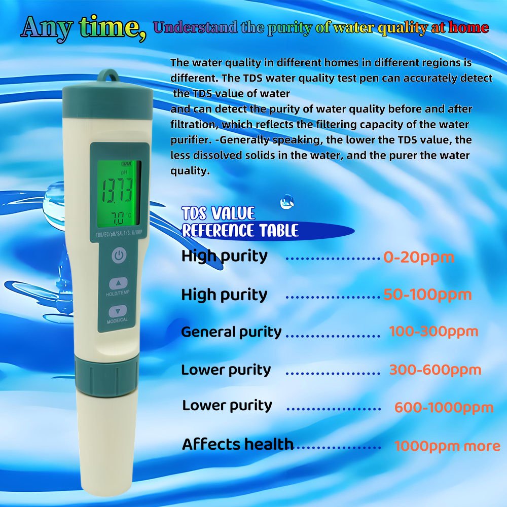 7-in-1 Digital Multi-Functional Water Quality Test Pen Meter pH TDS EC TEMP Salinity SG ORP Measuring Analysing Instruments