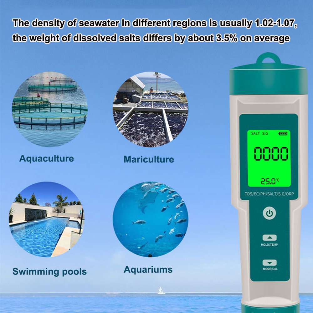 7-in-1 Digital Multi-Functional Water Quality Test Pen Meter pH TDS EC TEMP Salinity SG ORP Measuring Analysing Instruments