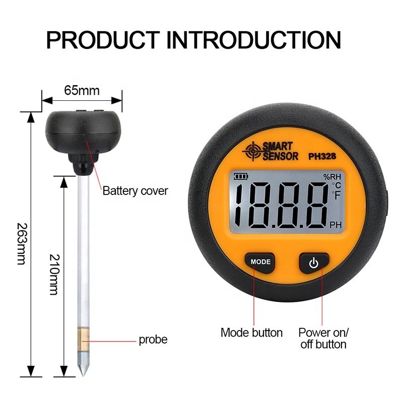 Smart Sensor PH328 Digital Soil PH Meter Plant Flower Agriculture Orchard PH Value Tester with Temperature Moisture Measurement