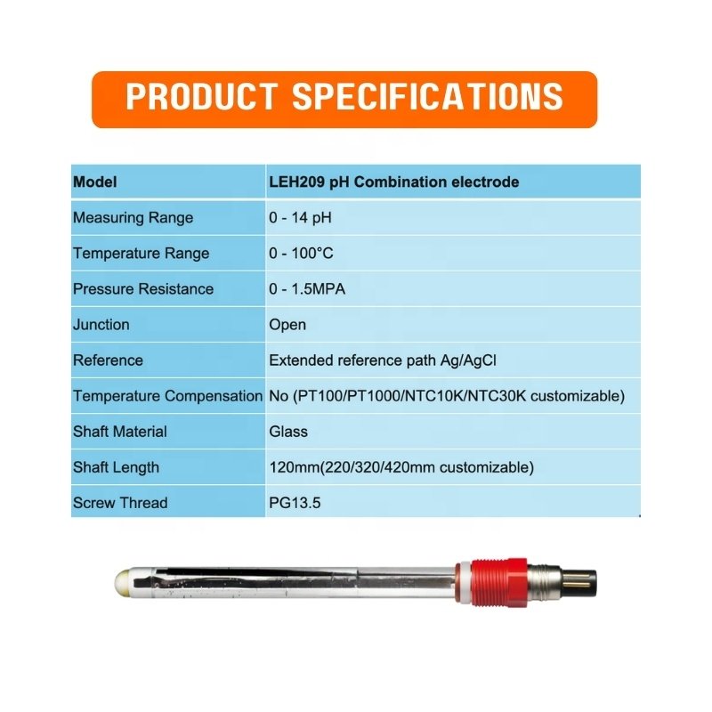 Good Stability In Line Analog pH Probe Solid Polymer Electrolyte Open Juction pH Electrode Specialized For High Pressure 1.5Mpa