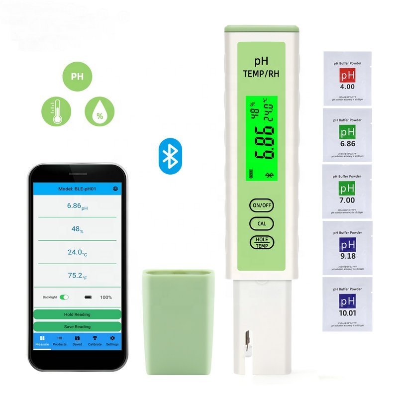 Newest Smart Blue tooth PH/Temperature /Humidity Tester 3 in 1 PH Meter Powered by Mobile App