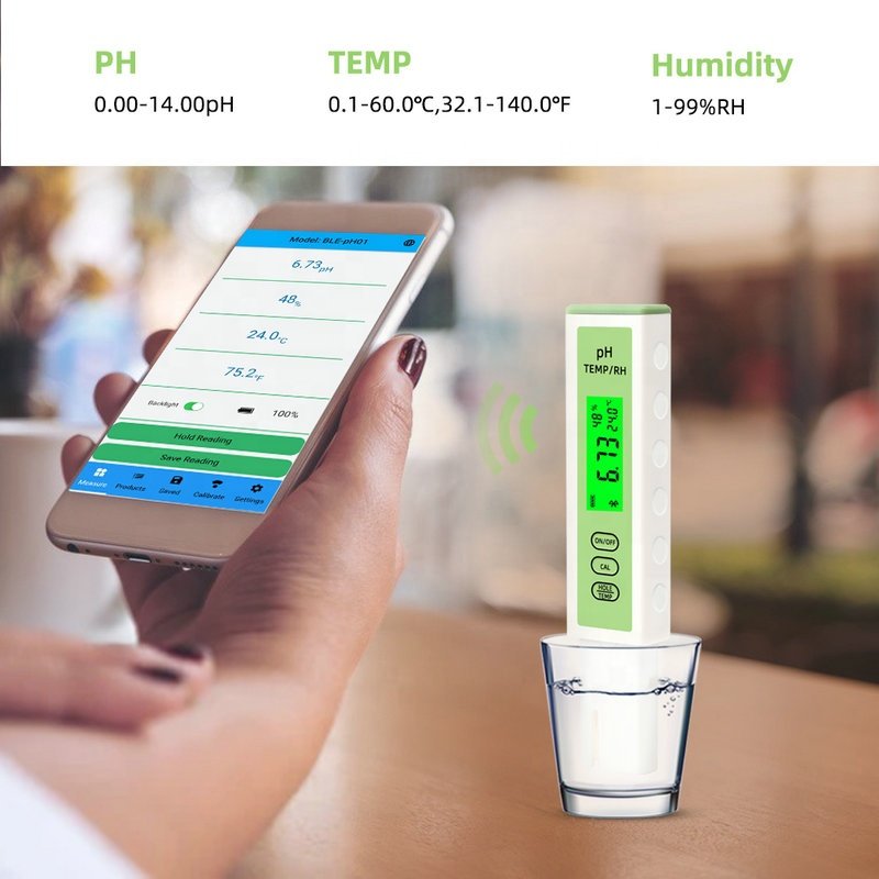 Newest Smart Blue tooth PH/Temperature /Humidity Tester 3 in 1 PH Meter Powered by Mobile App