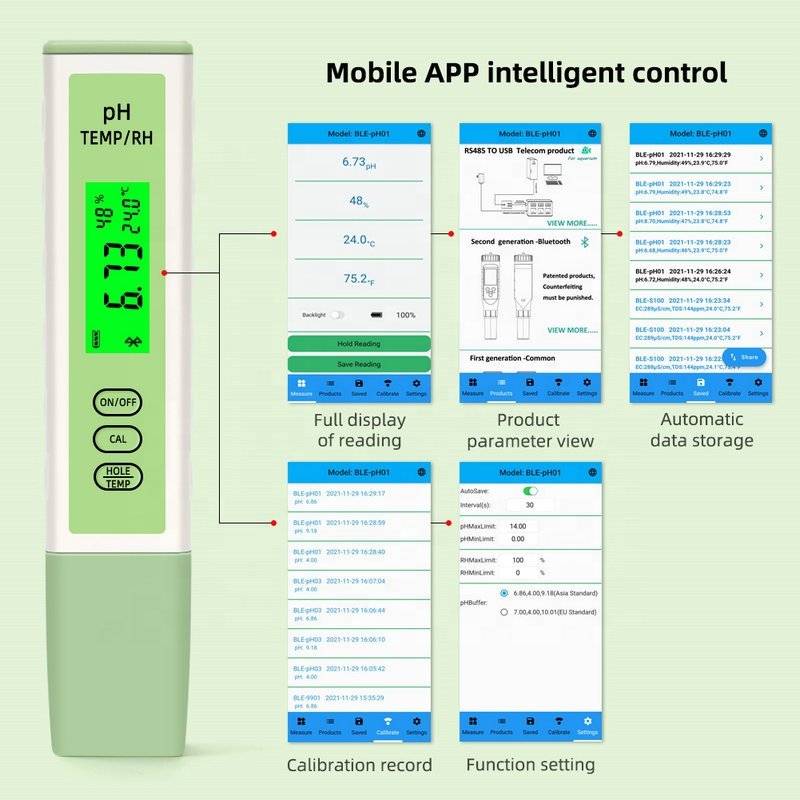 Newest Smart Blue tooth PH/Temperature /Humidity Tester 3 in 1 PH Meter Powered by Mobile App