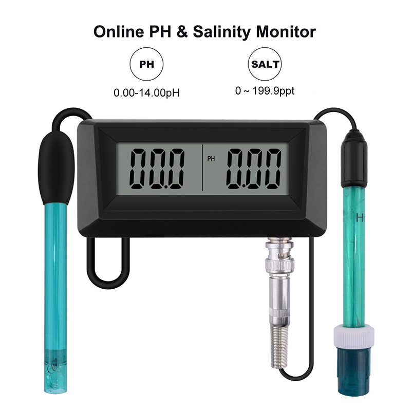 New Online PH & Salinity Monitor, 2-in-1 Ph Meter & Salinity Tester for Aquarium, Pool, Spa, Seawater, Horticultural Water Quali