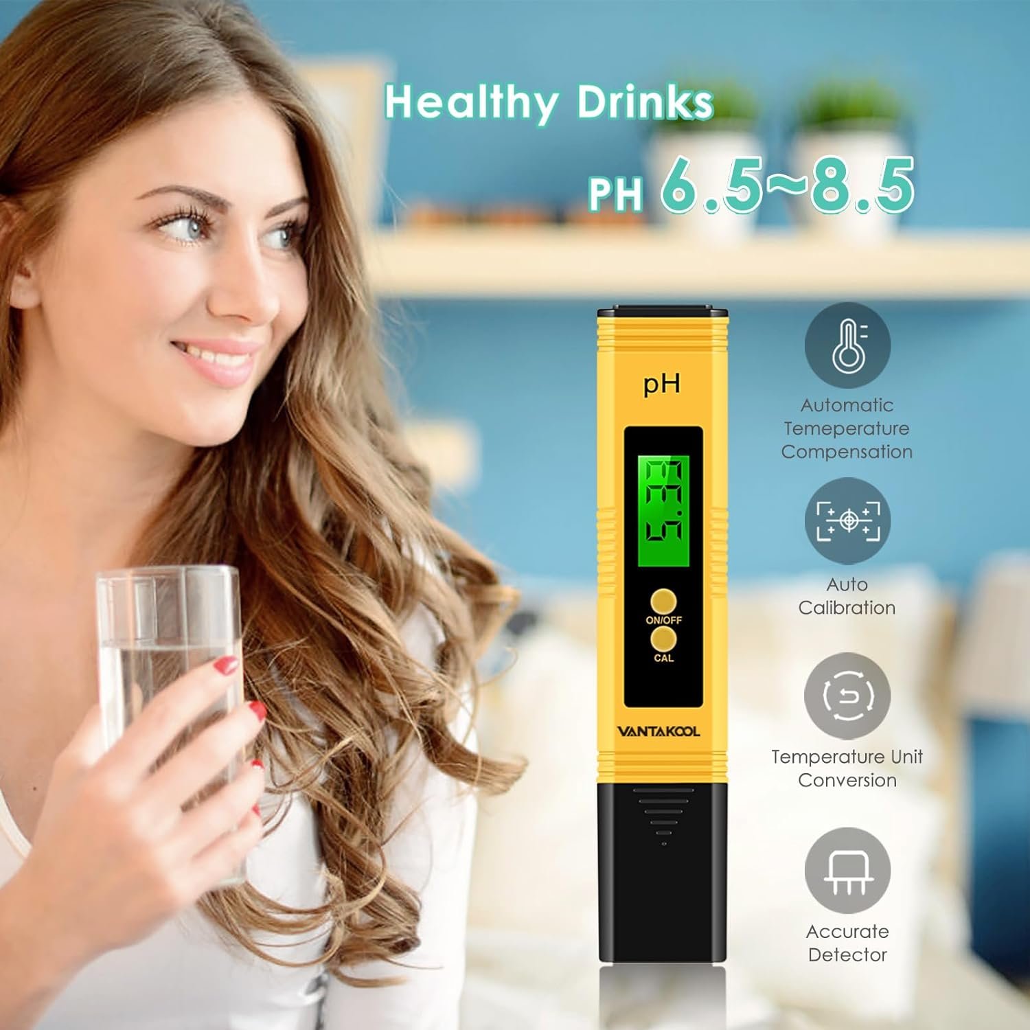 Human Healthy Water Quality Meter with LCD High Resolution and Precision Portable 0-14 PH Meter