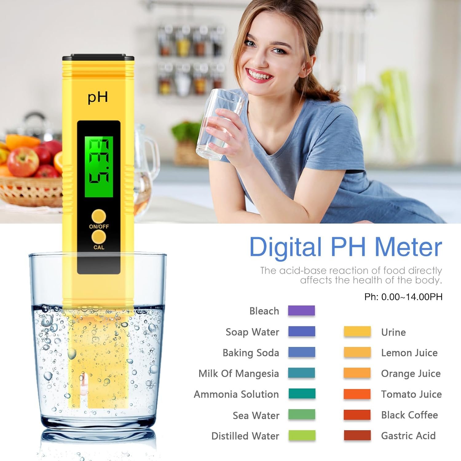 Human Healthy Water Quality Meter with LCD High Resolution and Precision Portable 0-14 PH Meter