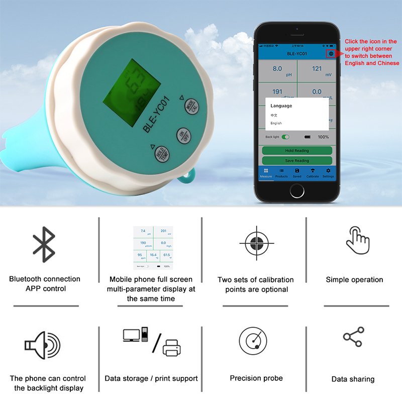 HEDAO BLE-YC01 tooth ph meter 6 In 1 Thermometer Ph Tds Ec And Ec tds Water Analysis For Whirlpool