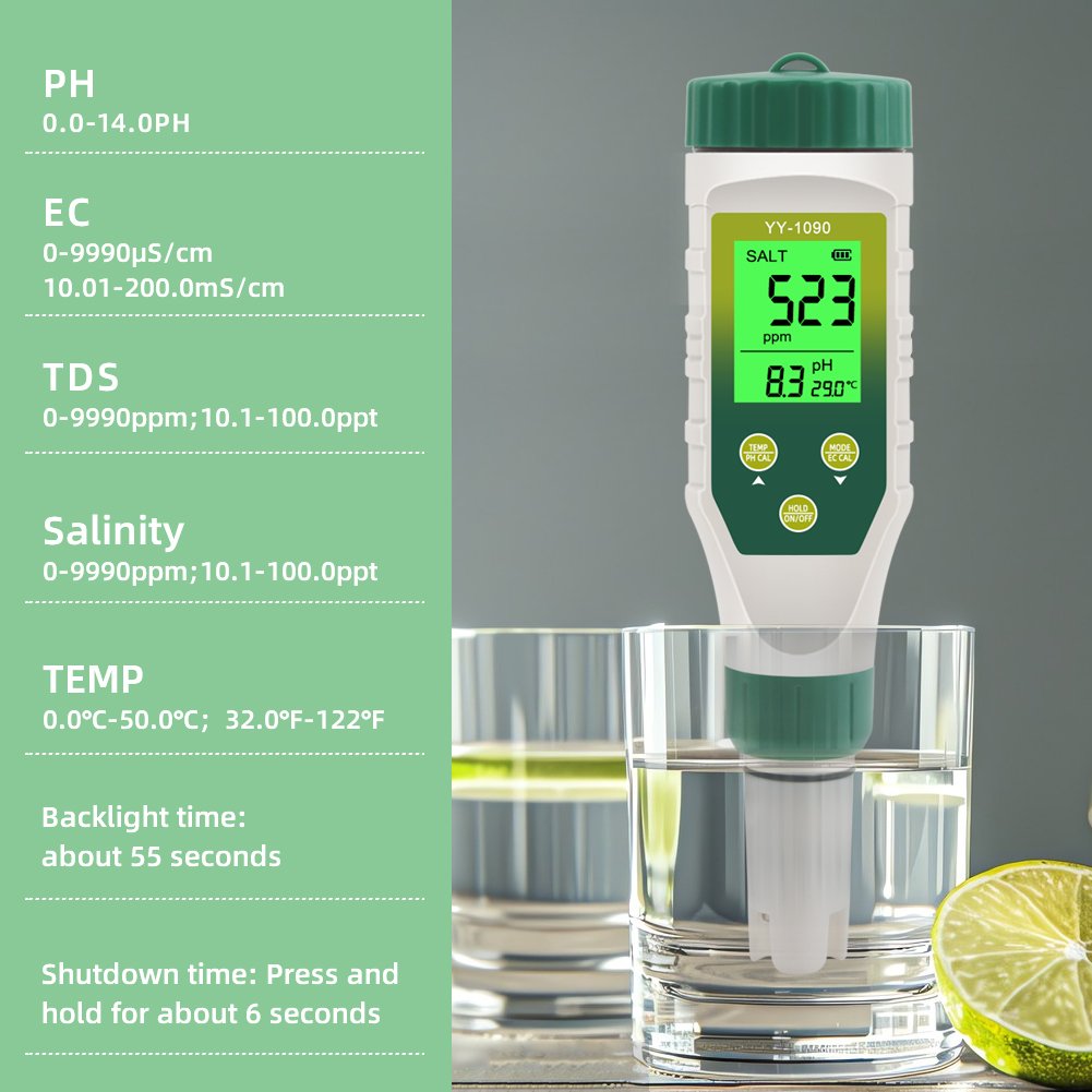 High Quality Multi-function 5 in 1 Salinity / TDS /EC / Temp / PH Meter Water testing Kit for Koi pond Aquaculture Hydroponics