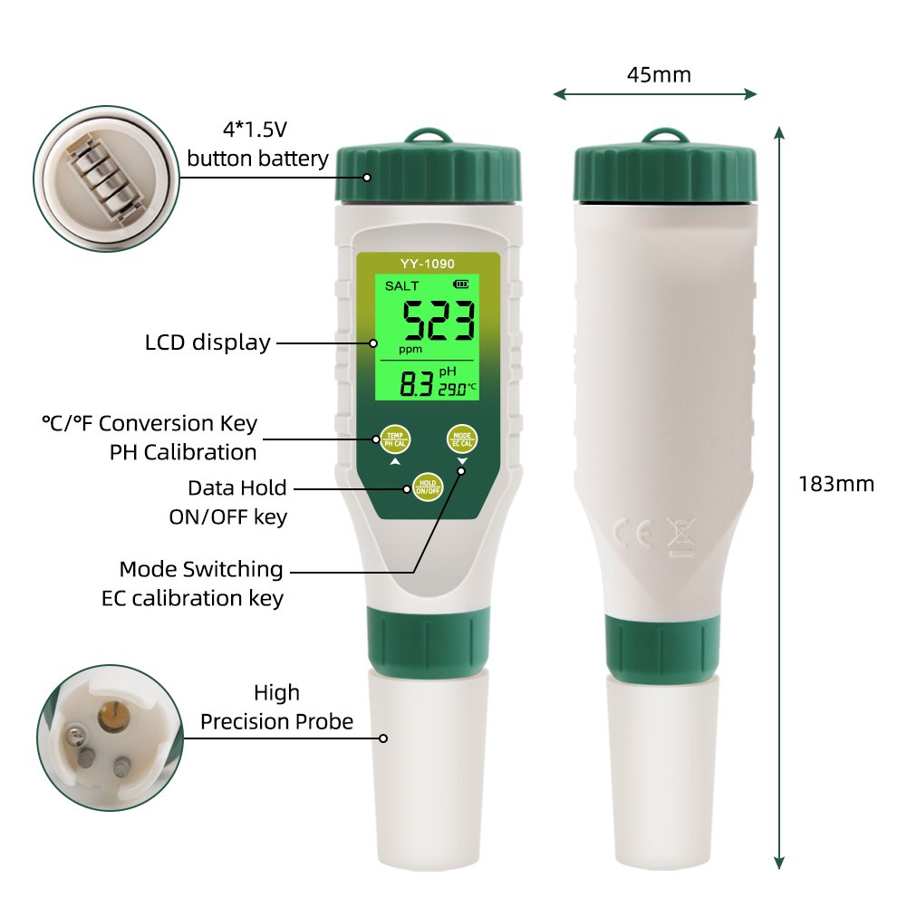 High Quality Multi-function 5 in 1 Salinity / TDS /EC / Temp / PH Meter Water testing Kit for Koi pond Aquaculture Hydroponics