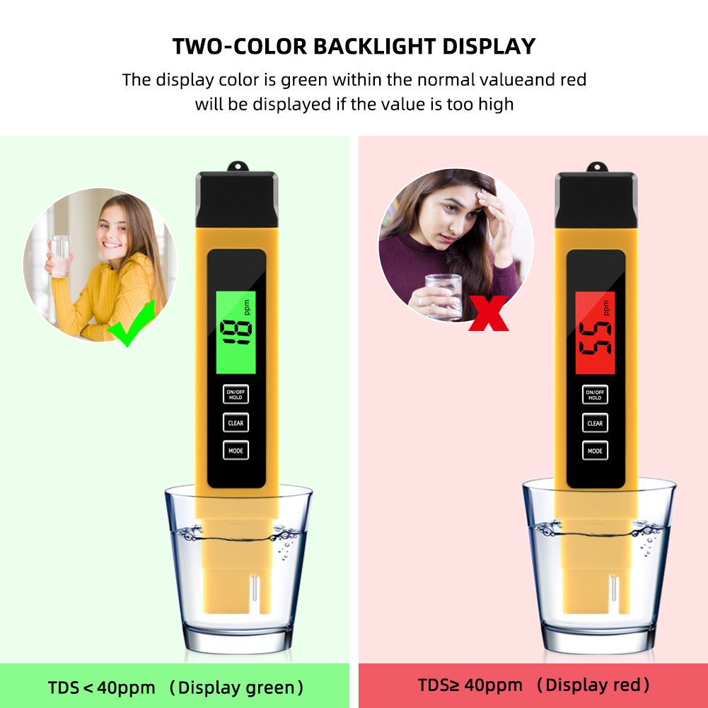 New Hot 0-9990 ppm 3 in 1 LCD Digital TDS Meter TDS& EC And Temp Meter Reverse Osmosis yellow color
