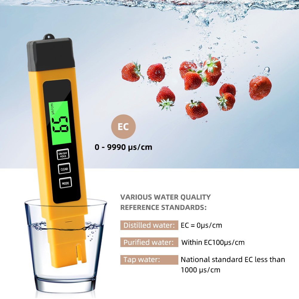 New Hot 0-9990 ppm 3 in 1 LCD Digital TDS Meter TDS& EC And Temp Meter Reverse Osmosis yellow color