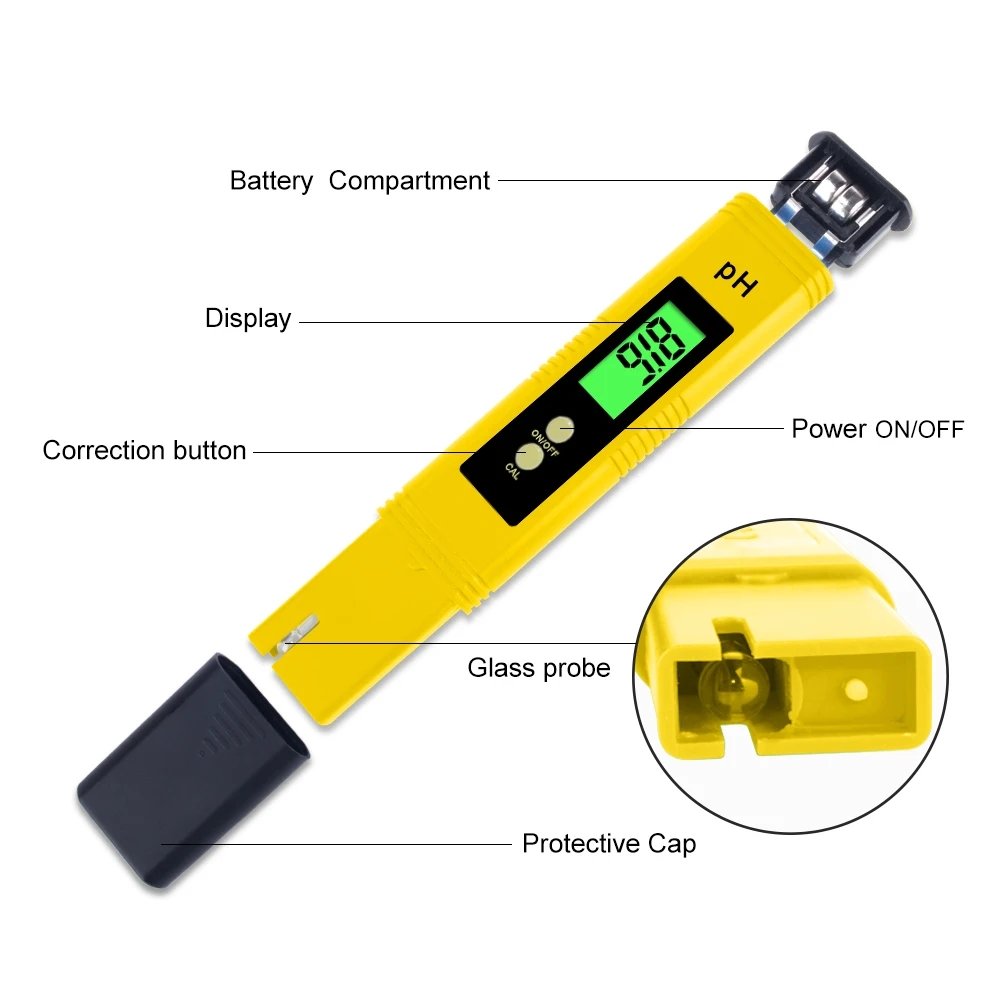 PH02 Backlight Lcd Display Water Quality Tester Portable Digital Ph Meter ATC For Drinking Water