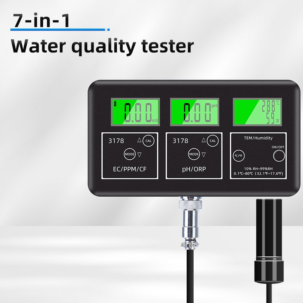 7-In-1 Water Quality Detector Ppm/Ec/Cf/Ph/Orp/ Temperature And Humidity Water Quality Analyzer