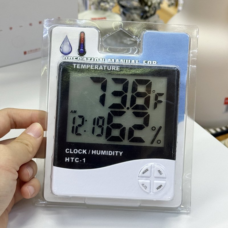 Hot Selling Cross-Border HTC-1 Indoor Electronic Thermometer Alarm Clock Large Screen Digital Household Thermohygrometer Gift