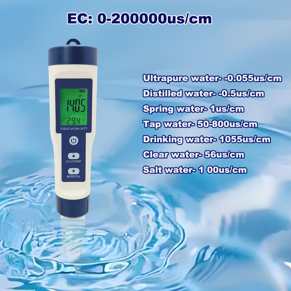 5 in 1 Portable High-Precision pH Salinity Testing Pen Multifunctional Tds Ec pH Salinity Temp Water Quality Tool