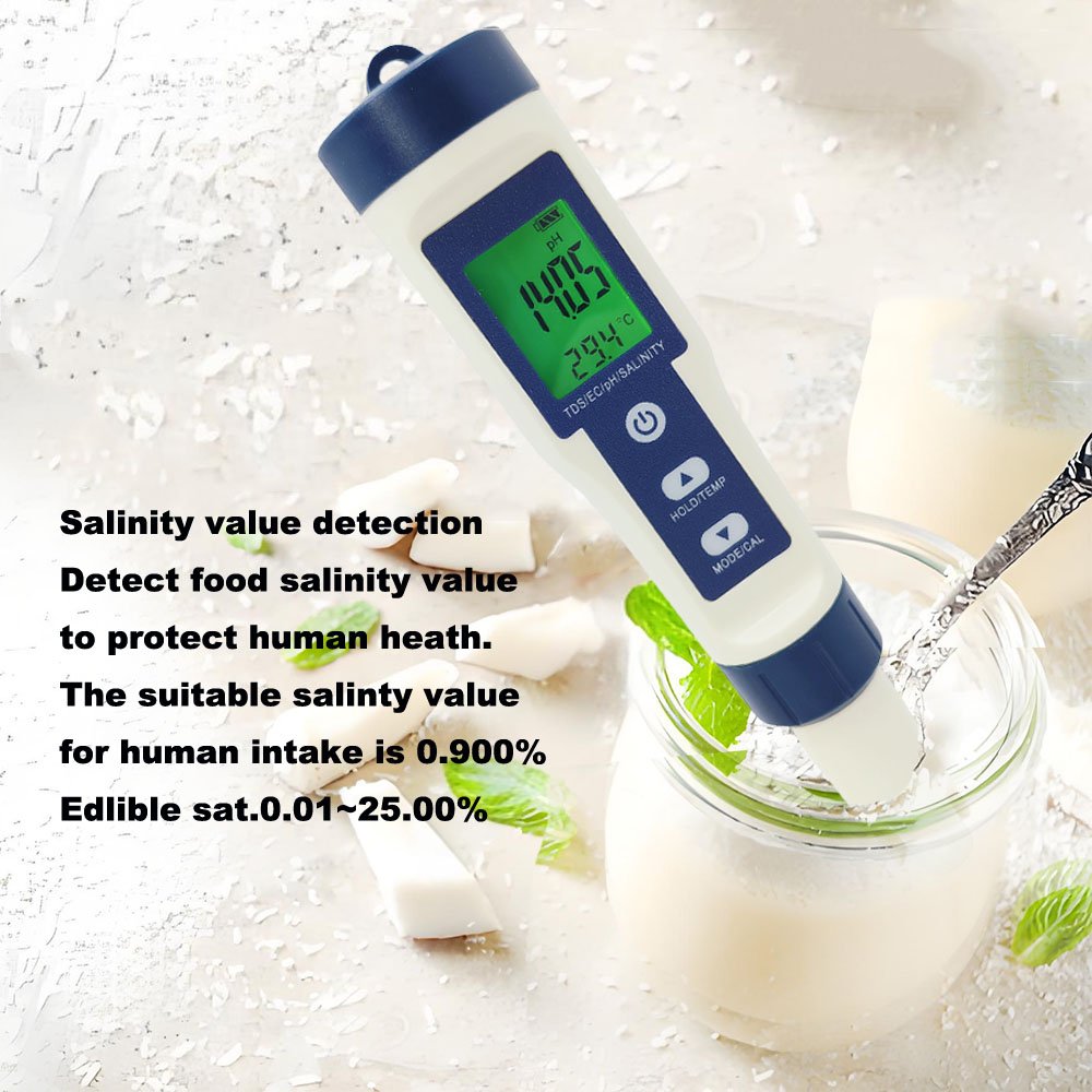 5 in 1 Portable High-Precision pH Salinity Testing Pen Multifunctional Tds Ec pH Salinity Temp Water Quality Tool