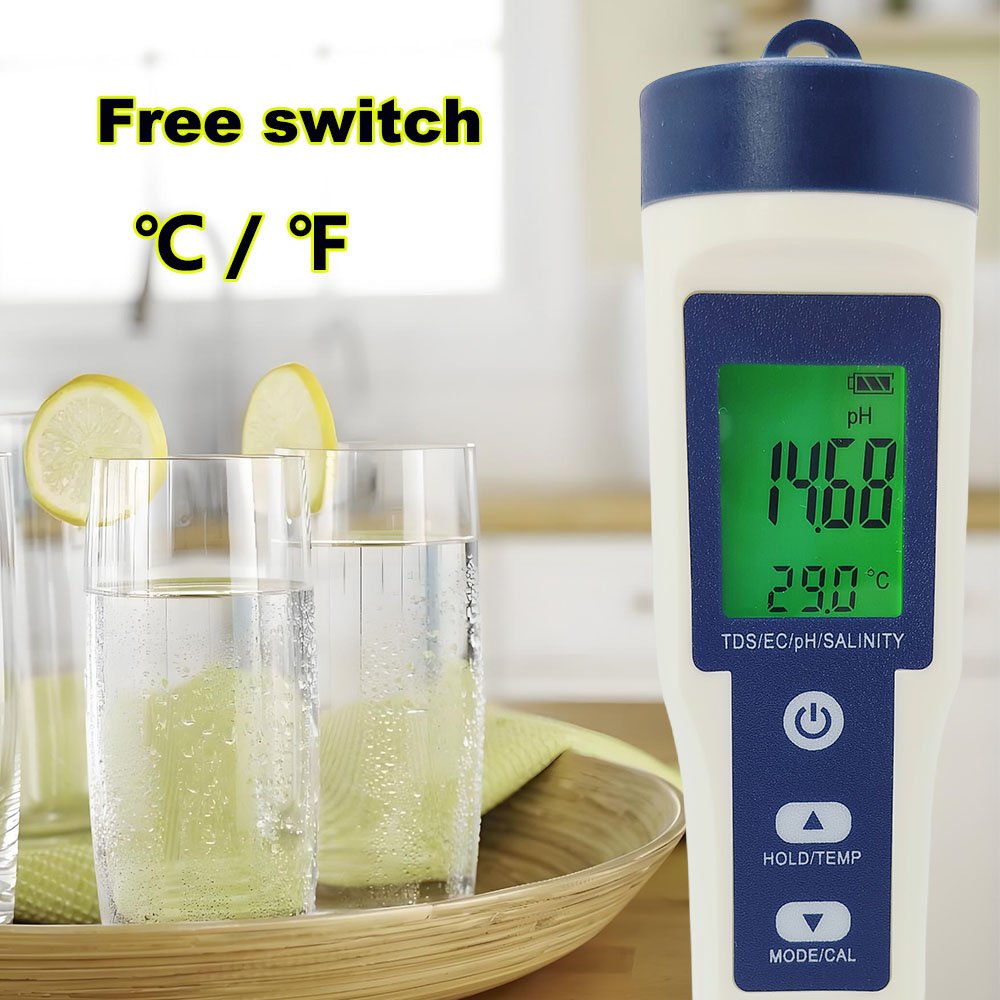 5 in 1 Portable High-Precision pH Salinity Testing Pen Multifunctional Tds Ec pH Salinity Temp Water Quality Tool