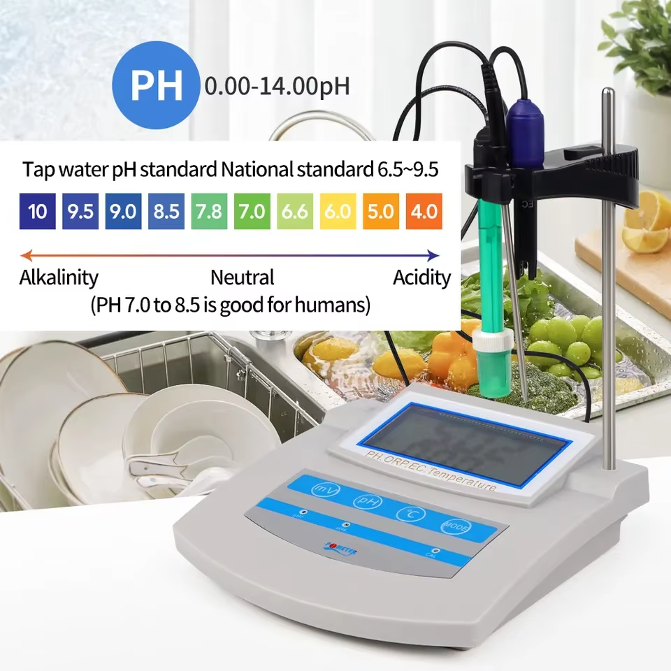 Benchtop 6 in 1 pH Meter Measure pH EC TDS CF ORP Temperature Water Quality Monitor with pH sensor Conductivity Electrode