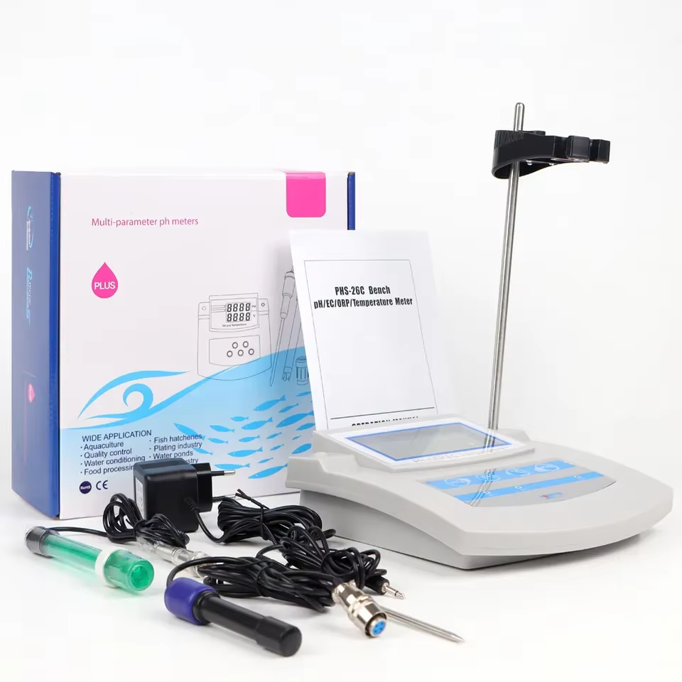 Benchtop 6 in 1 pH Meter Measure pH EC TDS CF ORP Temperature Water Quality Monitor with pH sensor Conductivity Electrode